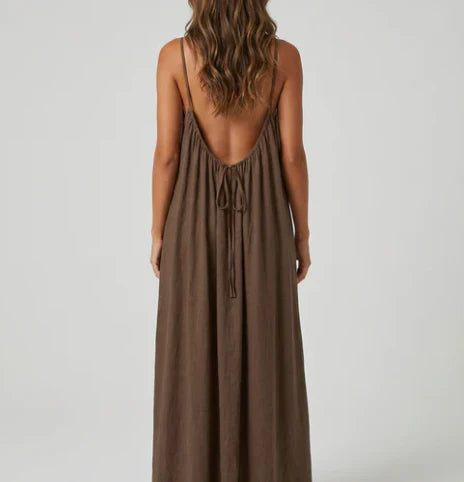 Midnight Backless Maxi Dress - Brown