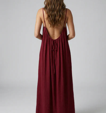 Midnight Backless Maxi Dress - Maroon